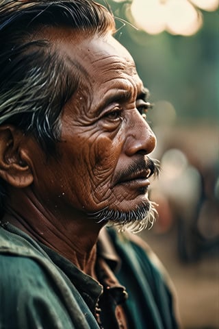 Side View of Indonesia man, 40 years,
atmospheric haze, Film grain, cinematic film still, shallow depth of field, highly detailed, high budget, cinemascope, moody, epic, OverallDetail, 2000s vintage RAW photo, photorealistic, candid camera, color graded cinematic, eye catchlights, atmospheric lighting, imperfections, natural, shallow dof,face,ebezz,ebes