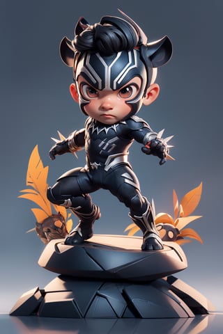 product shot, (solo:1), full body, dynamic poses, masterpiece, reflections, (simple background:1.3), round stand, from front, (3D Chibi Figure) , (marvel), (Black Panther mask), cover mask,