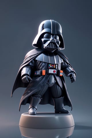 product shot, (solo:1.3), full body, dynamic poses, masterpiece, reflections, (simple background:1.3), round stand, from front, (3D Chibi Figure) , Darth Vader, head_wear, cover mask Helmet 
