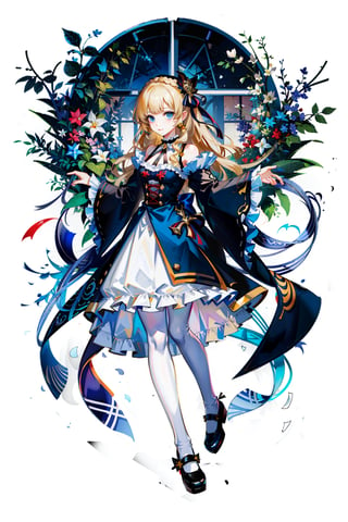 masterpiece,, (masterpiece, best quality:1.5), garden, flowers,[(white background:1.15)],1girl, blue eyes, very long hair, blonde hair, long blonde hair, french braid, bangs, medium breasts, hair ribbon, frilled choker, criss-cross halter, sleeveless dress, high-waist skirt, backless dress, waist bow, detached sleeves, frilled sleeves, wide sleeves, pantyhose, white legwear, mary janes,



