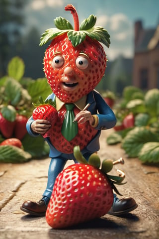 ((masterpiece: 1.2), (best quality, ultra detailed, photorealistic: 1.37) high quality, high definition, super detailed, unreal engine, Ultra realistic photography, 3d, 8k, cinematic lighting, volumetric lights, hyper-realistic photography captured with a professional SLR camera, HDR, silk, volume create an image of a strawberry with a face playing the saxophone Jacek Yerka style