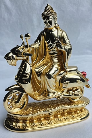 (masterpiece, high detail, best quality),  Bodhisattva riding a scooter,gold chrome Jesus, satin sliver iron,more detail ,beside taiwan temple,