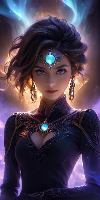 upper_body , realistic shadows, depth of field, bokeh, ,
1 girl, adult (elven:0.7) woman,  amber eyes, dark brown wedge cut hair,  
, solo, from front, front view, detailed background, detailed face, (, V0id3nergy, void theme:1.1)  glowing magical third eye  on forehead, eye tattoo, illusionist, psychic powers, awareness,   mind control, hypnosis,  enchantment, psychomancy,   clairvoyance, mesmerizing, aura,   mind portal, mind energy, magical blue psychic energy emanating, updraft,  magic in background, ethereal atmosphere,, smile, (oil shiny skin:1.0), (big_boobs:1.8), willowy, chiseled, (hunky:1.4),(( body rotation -35 degree)), (upper body:1.6),(perfect anatomy, prefecthand, dress, long fingers, 4 fingers, 1 thumb), 9 head body lenth, dynamic sexy pose, breast apart, (artistic pose of awoman),more detail ,xxmix_girl,Gold Edged Black Rose,Leonardo Style,DonMF1r3XL,neotech,dripping paint,abstact,glowing,scifi,LuminescentCL,starry sky,minimalist hologram,glow,abyssaltech ,dissolving,abyss,NIJI STYLE