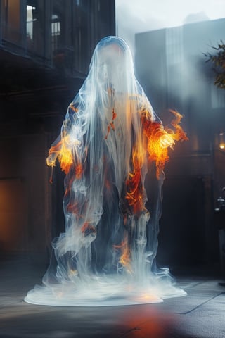 hyper detailed masterpiece, dynamic, awesome quality,DonMF1r3XL firey female uxariean, neural hacker,druid, sabaton ,floating_hair ,DonMF1r3XL,aw0k magnstyle,upper body,photo of a transparent ghost