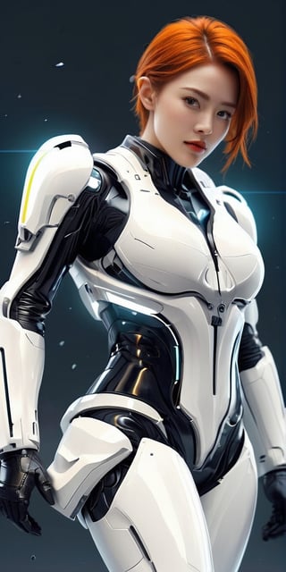 scifi, glowing, neotech, scholar , , photorealistic, masterpiece, futuristic white and yellow tactical suit, special operation agent, beautiful, beautiful dark blue eyes, wave orange hair, ((background strong wind blizzard futuristic outpost antarctica)), juicy lips, ((various futuristic high tech gadgets)), futuristic high tech gun, happy friendly flirty,medium shot, indoor of cyberpunk_background, , hyper detailed,neotech ,smile, (oil shiny skin:1.0), (big_boobs:2.6), willowy, chiseled, (hunky:2.4),(( body rotation -35 degree)), (upper body:0.8),(perfect anatomy, prefecthand, dress, long fingers, 4 fingers, 1 thumb), 9 head body lenth, dynamic sexy pose, breast apart, (artistic pose of awoman),DonMF41ryW1ng5XL,neotech,NIJI STYLE,Blue Backlight ,photo r3al,cinematic_warm_color,glowing,niji5