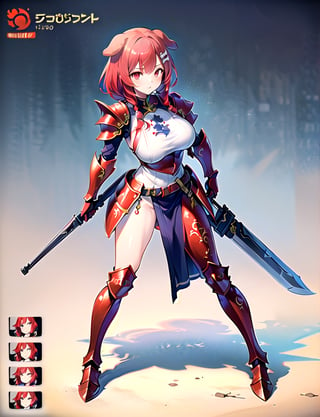 (best quality, 4k, 8k, highres, masterpiece:1.2), ultra-detailed, ((dog girl)), ((red hair)), (((full body))), ((perfect body)), ((standing pose)), ((((sexy battle armor)))), ((((carrying a big beautiful weapon)))), ((detailed clothes)), ((detailed weapon)), ((fully detailed)), illustration, vivid colors,ik1
