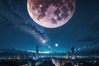 NIGHT SKY FULL MOON, big moon, city night sky, full moon. white moon. urban city, Bolivian city