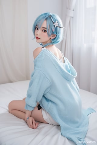 rem, skyblue hair