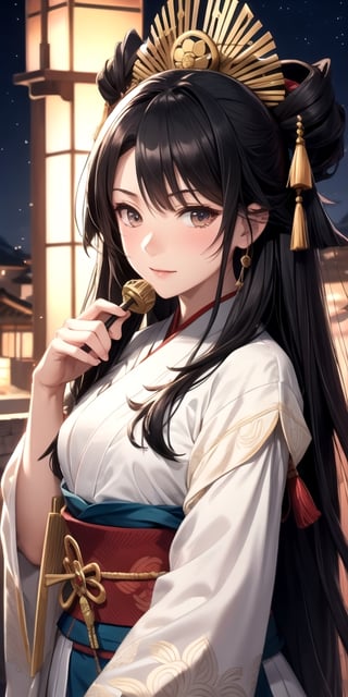 Fate, Fate/Grand Order, Oda Nobunaga, in the castle, night time, blushing expression, (best quality, extremely-detailed, intricate-details) 