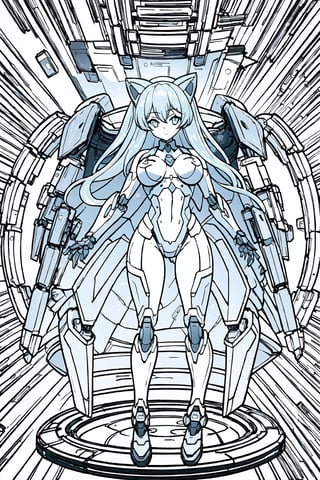 Beautiful girl with cat like ears wearing a suit (bodysuit) that is a tight fit. medium breasts, slime thicc,, 1 girl,mecha,line anime,fujimotostyle,LINEART,
masterpiece, best quality, aesthetic,line art,monochome,mecha,robot,masterpiece,1 girl,Mecha Anime Figurine