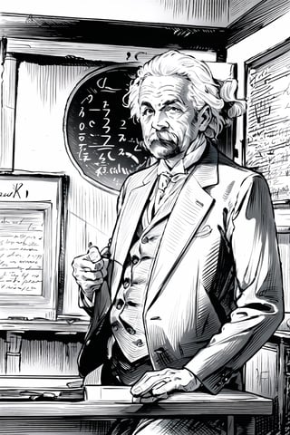 wookcut,a man that is standing in front of a blackboard, by Konrad Witz, pexels, precisionism, portrait of einstein, wax figure, a silver haired mad, ,Extremely Realistic, Best quality, master piece, high resolution, high quality, high detail, perfect human anatomy, realistic , cute and small face and eyes and body and fingers and skin, perfect  face and eyes and body and fingers and skin, detailed face and eyes and body and fingers and skin, 16K,
cute face, detailed ,realistic picture, ((full bang)), 2023's, ,Realism,sketch art, traditional chinese ink painting,game interface