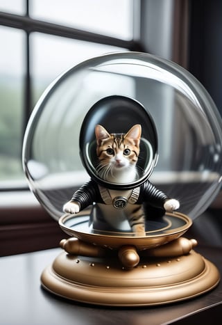 Photo of alien Cat piloting a flying saucer with glass dome