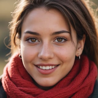 The image is a close-up photograph of two individuals, likely taken outdoors given the natural lighting. On the left side of the frame, there's a person with dark skin and light brown hair. This individual has a noticeable nose piercing and appears to be smiling slightly. The person on the right has a fair complexion and is wearing a red scarf around their neck. Both individuals are looking directly at the camera, creating a sense of connection with the viewer. There's no text present in the image. 