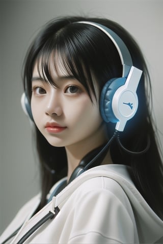portrat young asian woman headphones futuristic world