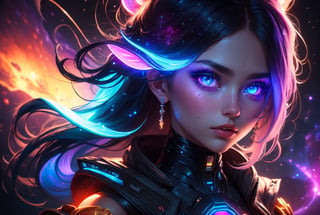 The guardian of the nebula A portrait of a girl with iridescent skin, her eyes reflecting the colors of a nearby nebula, surrounded by glowing, ethereal wisps of gas and dust, NSFW,
,xxmixgirl