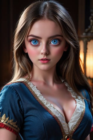 (((masterpiece))) (((best quality))) ((ultra-detailed)) (((blackmailed))) (((8K))) (((realistic))) (detailed light) ((an extremely delicate and beautiful)) (beautiful detailed blue eyes, detailed beautiful face, red cheeks:1.5) dramatic lighting 1girl (long straight hair:1.5) button shirt skirt looking at viewer large breasts indoor masterpiece focus expression upper body intricate secenary