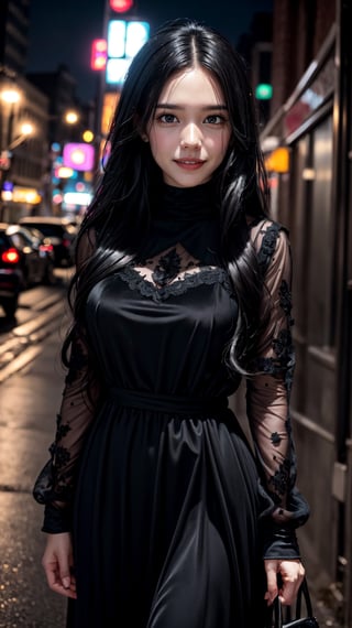 woman in a (black velvet dress, very long dress) with (jet black hair), expressive face, detailed features, (((afraid, look of fear, fearful, panic, scared, terrified look, horrified expression, shocked))), emotional, very detailed eyes, dark eyes, black eyes, wide eyed, masterpiece, best quality, ultra detailed, intricate details, highly detailed, fine details, sharp focus, depth of field, gloomy lighting, dark city street, empty city street, cityscape, dark skies, modern setting, dynamic views, ,LowRA,starrystarscloudcolorful
