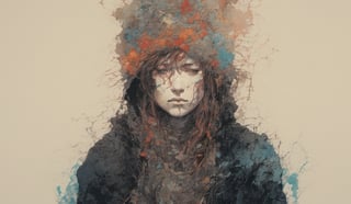 blind man| Dark background| anime style| key visual| intricate detail| highly detailed| breathtaking| vibrant| panoramic| cinematic| Carne Griffiths| Conrad Roset| ghibli,digital artwork by Beksinski