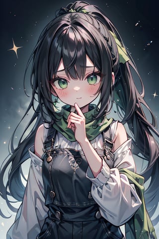 She is a woman of immeasurable beauty, black hair, long hair, green scarf, teenager, green eyes, gesticulated look, happy, egocentric, beautiful clothes, a masterpiece, detailed, high quality, very high resolution, peasant clothes , perfect face, poor, overalls, masterpiece, good quality, excellent quality, hair in a Two ponytail, headscarflittle girl, loli, young girl

