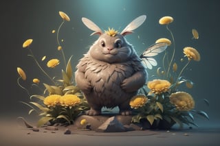 A unique flying creature, part bee and part bunny (bunny eas and bee wings), takes flight above a Tim Burton-esque landscape filled with fantastical dandelions, (photo HDR 8K) ,painting magic,  (splendid environment of tensor art),  perfect contrast,  (correct sharp photorealistic environment),  (highly detailed bacgroung),  detailed,  (masterpiece,  best quality:1.3) Animal,  chuppy_fat:2,  looking viewer,  (Ultrasharp,  8k,  detailed,  ink art,  stunning,  vray tracing,  style raw,  unreal engine),  High detailed , Color magic,  Saturated colors,  game icon