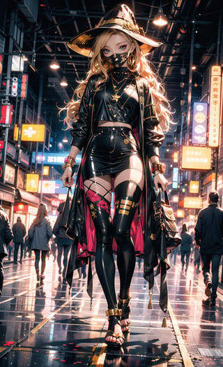 all body, Beautiful toes, Red eyes, evil, golden, shiny, gold hair,High detailed ,midjourney,perfecteyes,Color magic,urban techwear,hmochako,better witch,witch, witch,Long hair ,long hair