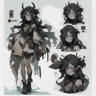 Charactersheet,Girl with long hair,Multiple poss and expressions,Highly detailed,Depth,Many parts, multiple views,