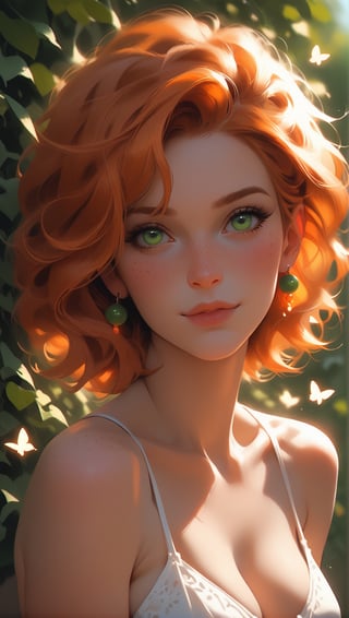 score_9, score_8_up, score_7_up, rating_questionable,Woman, freckles, extremely attractive, adorable, extremely pale skin, orange hair, green eyes, front lit