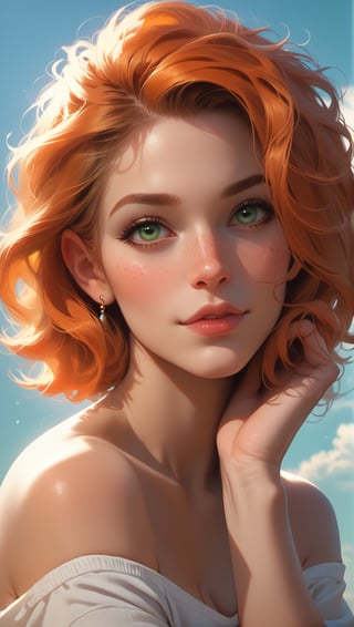 score_9, score_8_up, score_7_up, rating_questionable,Woman, freckles, extremely attractive, adorable, extremely pale skin, orange hair, green eyes, light directed at face, realistic, 8k