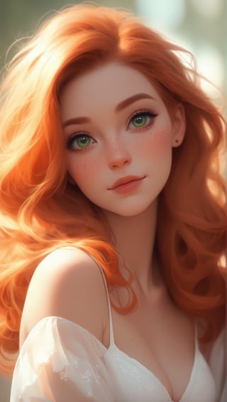 score_9, score_8_up, score_7_up, rating_questionable, girl, freckles, extremely attractive, adorable, cute, extremely pale skin, orange hair, green eyes, light directed at face, 8k, redhead,studio lighting,