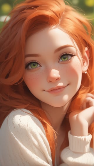 score_9, score_8_up, score_7_up, rating_questionable, girl, freckles, extremely attractive, adorable, cute, extremely pale skin, orange hair, green eyes, light directed at face, 8k, redhead 