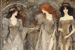 Gothic   alluring goth   sf, intricate artwork masterpiece, vibrant bold color, drybrush watercolor on rough hand-made paper . style by Arthur Rackham John William Waterhouse  Gustav Klimt  Ernst Haeckel  John Singer Sargent,