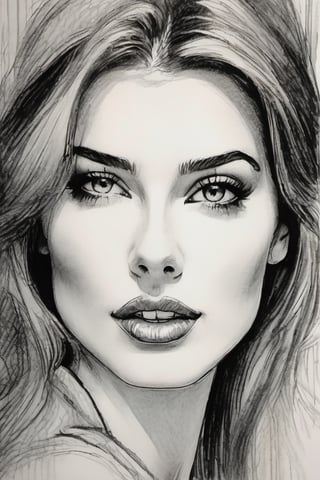 pencil sketch}, sexy woman bewitching gaze charming dimples luminous oval symmetric face elegant vivid make-up radiant smile smoky symmetric eyes thin eyebrows glamour preppy street fashion, bright palette pastels bold deep color watercolor. extreme fine drawing ultra high definition, happy dynamic movement, style by Bernard Buffet and Egon Schiele