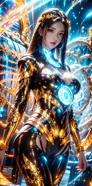 (goddess,venus,iron woman),busty,(Intricate luminous armor design:1.2),white plasma electromagnetic shield,crystal and silver entanglement,Star flash,(Persian Paisley clothes)