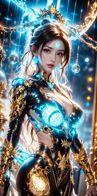 (goddess,venus,iron woman),busty,(Intricate luminous armor design:1.2),white plasma electromagnetic shield,crystal and silver entanglement,Star flash,(Persian Paisley clothes),