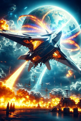 ((f-22 raptor),spaceship),(Complex mechanical structure design:1.2),red plasma electromagnetic shield,Alien planet