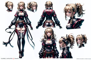 1girl,character turnaround, (CharacterSheet:1.2), 1 girl, solo, (yellow hair:1.1), Blue eyes ,long hair, cheerful smile,muscle_body, strong, fullbody black and white fullbody_suit ,casual_wear, gloves, boots, shorts, shirt, tecno_jacket, long-hair,,multiple views (full_body(front_view, back_view),uper_body(front_view, left_view, right_view)),(white background, simple background:1.2),(dynamic_pose:1.2),(masterpiece:1.2), (best quality, highest quality), (ultra detailed), (8k, 4k, intricate), (50mm), (highly detailed:1.2),(detailed face:1.2), detailed_eyes,(gradients),(ambient light:1.3),(cinematic composition:1.3),(HDR:1),Accent Lighting,extremely detailed,original, highres,(perfect_anatomy:1.2), perfect_face:1.2, detailed_anatomy, full_body,((cheerful)),happy,cute,mecha,girl,charturnerv2,character sheet,girl