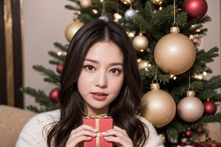 1girl,  A beautifully captured moment, turkey-themed,  portraying the joy of New Year's and Christmas,  this exquisite photograph features a charming Christmas tree adorned with twinkling lights and colorful ornaments. Surrounding the tree,  meticulously wrapped gifts evoke anticipation and delight. In the foreground,  a girl,  radiating innocence and excitement,  adds an endearing touch to the image. The photograph,  with its impeccable composition and impeccable clarity,  immerses viewers in the nostalgic atmosphere of the holiday season,  perfectly encapsulating the enchantment and warmth of this cherished time., mechanical
