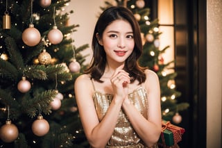 1girl, A beautifully captured moment,turkey-themed, portraying the joy of New Year's and Christmas, this exquisite photograph features a charming Christmas tree adorned with twinkling lights and colorful ornaments. Surrounding the tree, meticulously wrapped gifts evoke anticipation and delight. In the foreground, a girl, radiating innocence and excitement, adds an endearing touch to the image. The photograph, with its impeccable composition and impeccable clarity, immerses viewers in the nostalgic atmosphere of the holiday season, perfectly encapsulating the enchantment and warmth of this cherished time.,mechanical