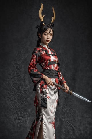 muelsyse (arknights),1girl, solo,hanfu,chinese clothes,splatter background, holding sword, best quality, amazing quality, very aesthetic, absurdres,perfect