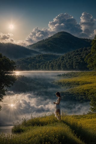 (extremely detailed CG unity 8k wallpaper),(((masterpiece))), (((best quality))), ((ultra-detailed)), (best illustration),(best shadow), ((an extremely delicate and beautiful)),dynamic angle, close-up of a small house by the lake, beautiful sunny summer day, water lilies in the lake blooming, lush plants, sunlight shining through the white clouds, bold colors, fairy tale, fantasy,wind,classic, (detailed light),feather, nature, (sunlight),beautiful and delicate water,(painting),(sketch),(bloom),(shine), high resolution, high contrast ratio, high detail, high texture, texture surreal high quality figure, ultra high quality, golden ratio