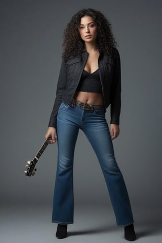 (((iconic Woman but extremely beautiful)))
(((looking at viewer, jacket, midriff, pants, tank top, denim, jeans dirty,broken,old)))
(((playing electric guitar)))
(((Black curly long hair)))
(((Chiaroscuro darkness simple colors)))
(((gorgeous, voluptuous, sexy, rock hard)))
(((view profile, view angle, dutch_angle)))
(((Chiaroscuro light background)))
(((intricate details,masterpiece,best quality,hyperrealistic, photorealistic)))
(((by Annie Leibovitz style, by caravaggio style))),bbw