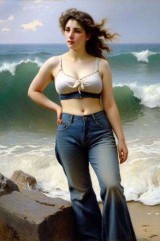 (((iconic but extremely beautiful)))
(((Voluptuous and yet  so adorable,photographed)))
(((The Wave,1896 by William Adolphe Bouguereau. Paris.)))
(((midriff, pants, tank top, jeans dirty,broken,old,Play electric guitar))) 
(((view profile, view angle,view closse-up zoom)))
(((Chiaroscuro light background)))
(((Vivid simple colors)))
(((intricate details,masterpiece,best quality,hyperrealistic, photorealistic)))