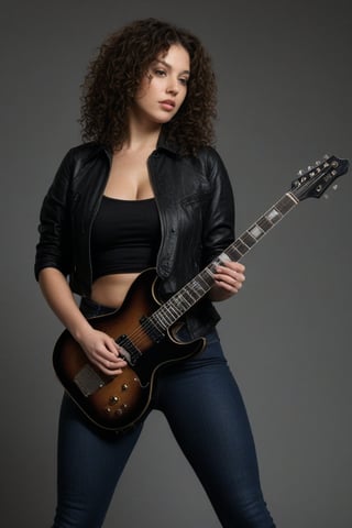 (((iconic Woman but extremely beautiful)))
(((looking at viewer, jacket, midriff, pants, tank top, denim, jeans dirty,broken,old)))
(((playing electric guitar)))
(((Black curly long hair)))
(((Chiaroscuro darkness simple colors)))
(((gorgeous, voluptuous, sexy, rock hard)))
(((view profile, view angle, dutch_angle)))
(((Chiaroscuro light background)))
(((intricate details,masterpiece,best quality,hyperrealistic, photorealistic)))
(((by Annie Leibovitz style, by caravaggio style))),bbw