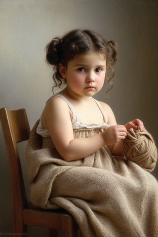 (((iconic oíl painting but extremely beautiful)))
(((Voluptuous and yet  so adorable,photographed)))
(((The Little Knitter,1882 by William Adolphe Bouguereau. Paris.)))
(((view profile, view angle,view close-up zoom)))
(((Chiaroscuro light background)))
(((Vivid simple colors)))
(((intricate details,masterpiece,best quality,hyperrealistic, photorealistic)))