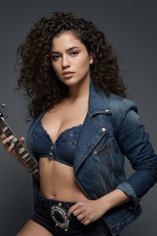 (((iconic Woman but extremely beautiful)))
(((looking at viewer, jacket, midriff, pants, tank top, denim, jeans dirty,broken,old)))
(((playing electric guitar)))
(((Black curly long hair)))
(((Chiaroscuro darkness simple colors)))
(((gorgeous, voluptuous, sexy, rock hard)))
(((view profile, view angle, dutch_angle)))
(((Chiaroscuro light background)))
(((intricate details,masterpiece,best quality,hyperrealistic, photorealistic)))
(((by Annie Leibovitz style, by caravaggio style))),bbw