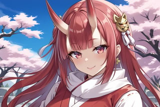  best quality,highly detailed,masterpiece,ultra-detailed,illustration,1girl,solo,{{{{two red little horns in head}}}},oni horns,hime_cut,pink eyes,pink hair,1girl,Japanese witch costume,miko,red japanese miko clothes,score_9