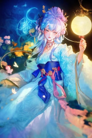 raw photo, half body shot, waist up to head, extremely beautiful 18 years old caucasian woman with ginger hair, chinese goddess on a cloud, Hecate, (((her head is fully visible))), (((distant shot))), ((unzoom)), in an intricate fluttering pastel orange-blue hanfu, a beautiful decoration on her head, detailed face, detailed skin, holdig an ancient chinese sword, art by Alphonse Mucha, front, background magical garden in chinese heaven, cover, unzoom, choker, hyperdetailed painting, luminism, Bar lighting, complex, 4k resolution concept art portrait by Greg Rutkowski, Artgerm, WLOP, Alphonse Mucha, little fusion pojatti realistic goth, fractal isometrics details bioluminescens : a stunning realistic photograph 30 years, use Alchemy beta 2D image pipeline from Leonardo.Ai to enhance the image, prompt magic,1 girl,yoimiyadef,weapon, mandala, zentangle,Blender,kamisato_ayaka