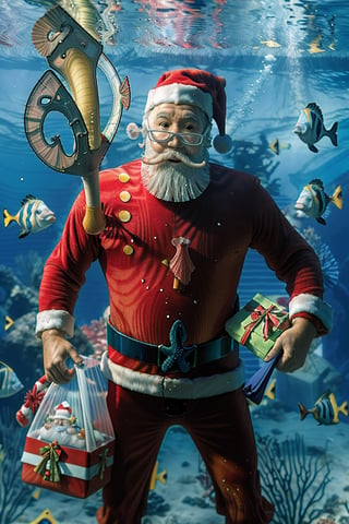 (snorkeling:1.4), colorful aquatic life, fishes, coral reef, detailed (Santa Claus, swimming, underwater, with a bag of gifts:1.3)

high resolution,natural lighting setup,masterpiece,(magical place:1.4),High resolution,(nsfw), (looking_at_viewer:1.3), ho-ho-ho smile,Masterpiece