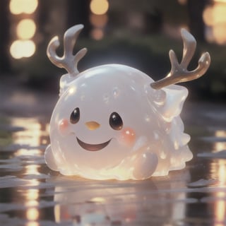White slime, smiling face, deer antlers, Christmas theme,1face