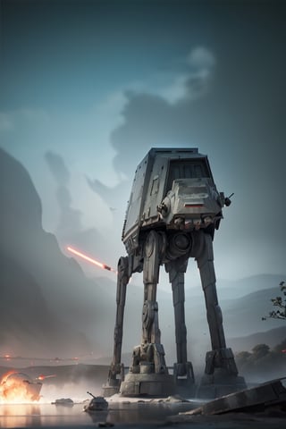((1 male)), AT-AT Walker, whole body, 3D figure, AT-AT, damaged AT-AT, scratches on the exterior, tracer bullets, laser beams flying around, natural light, realistic image quality, dynamic pose, video lighting , Perfect Composition, Super Detail, Official Art, Masterpiece, Top Quality, Reflections , High Resolution CG Unity 8K Each Wallpaper, Detailed Background, Masterpiece, Photorealistic, Random Angle, Forest Planet, Endor, Jungle, Full Body, Star Wars ,